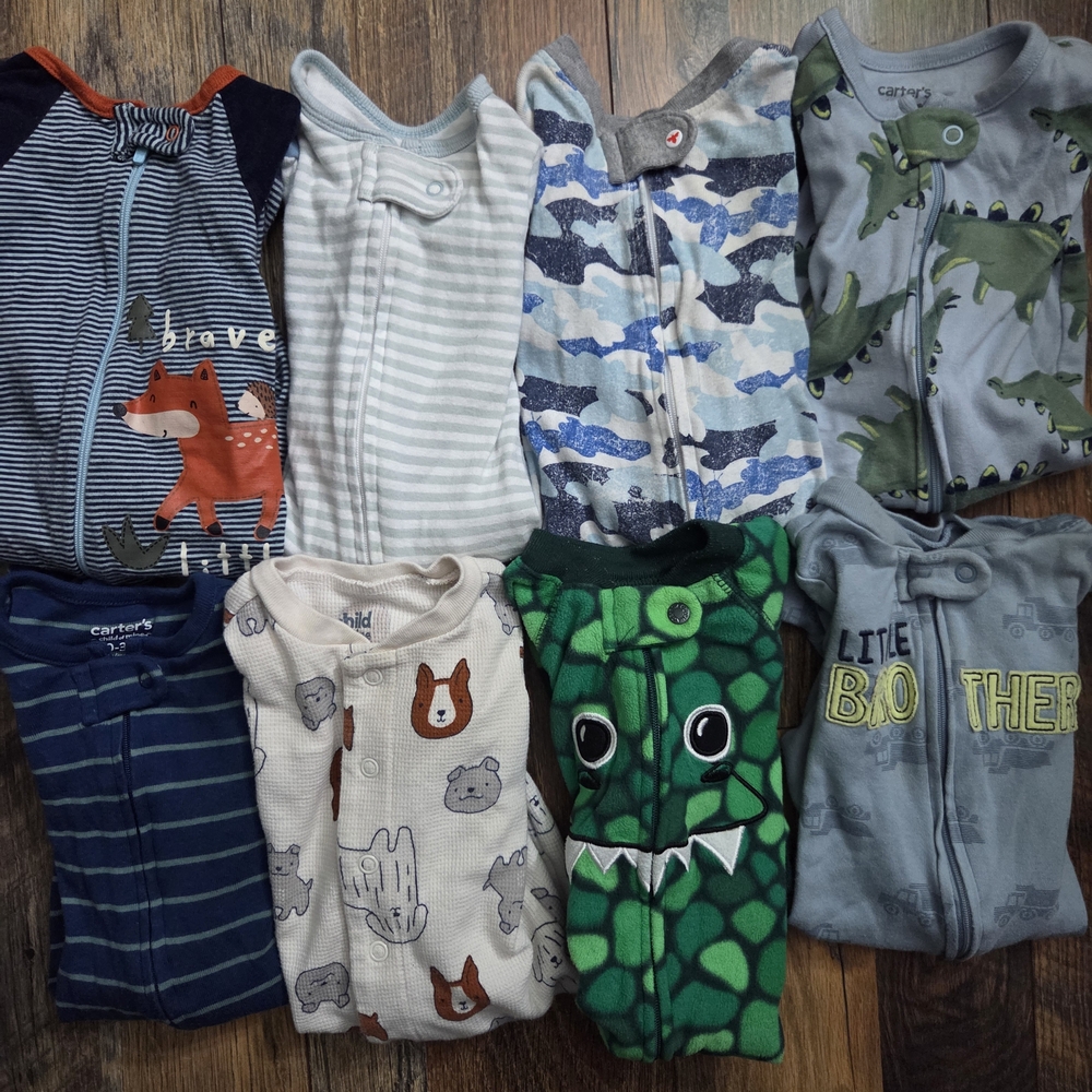 Assorted Baby Sleepers with Fun Prints Size 0-3 Months